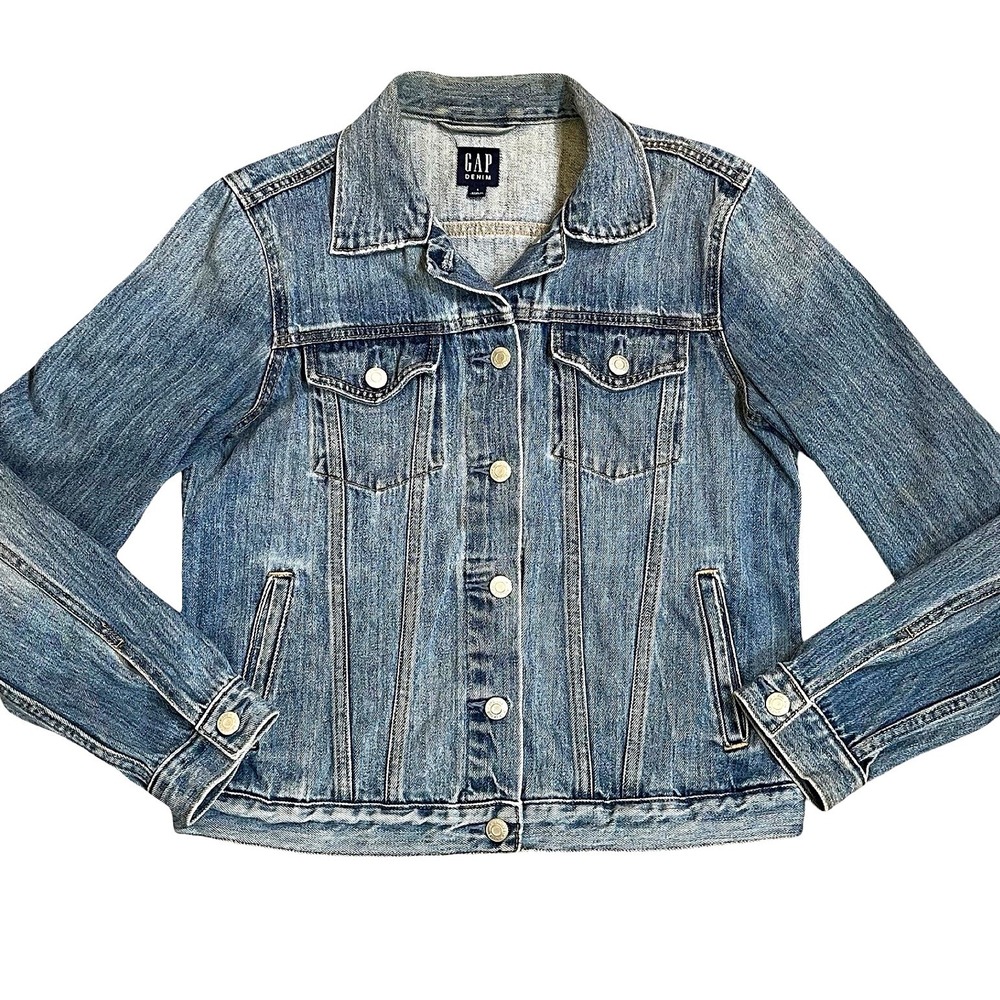 GAP Denim Jacket Women Size S Blue Medium Wash Cotton Trucker Button Up Y2K